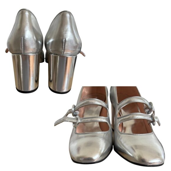 J.‎ CREW MAISIE MARY JANE HEELS SILVER METALLIC SIZE 8 1/2 LIKE NEW - Picture 5 of 6